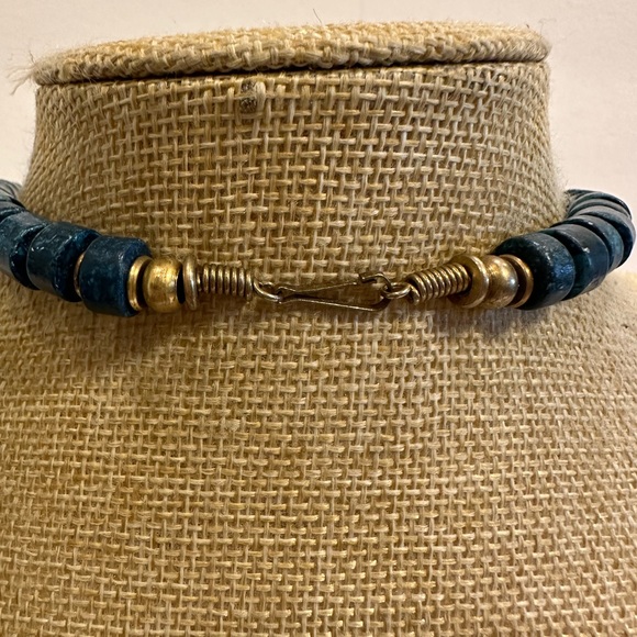 Gorgeous Blue- Green Gemstone Necklace w/ antique gold beads- Apatite tube beads - Picture 11 of 11